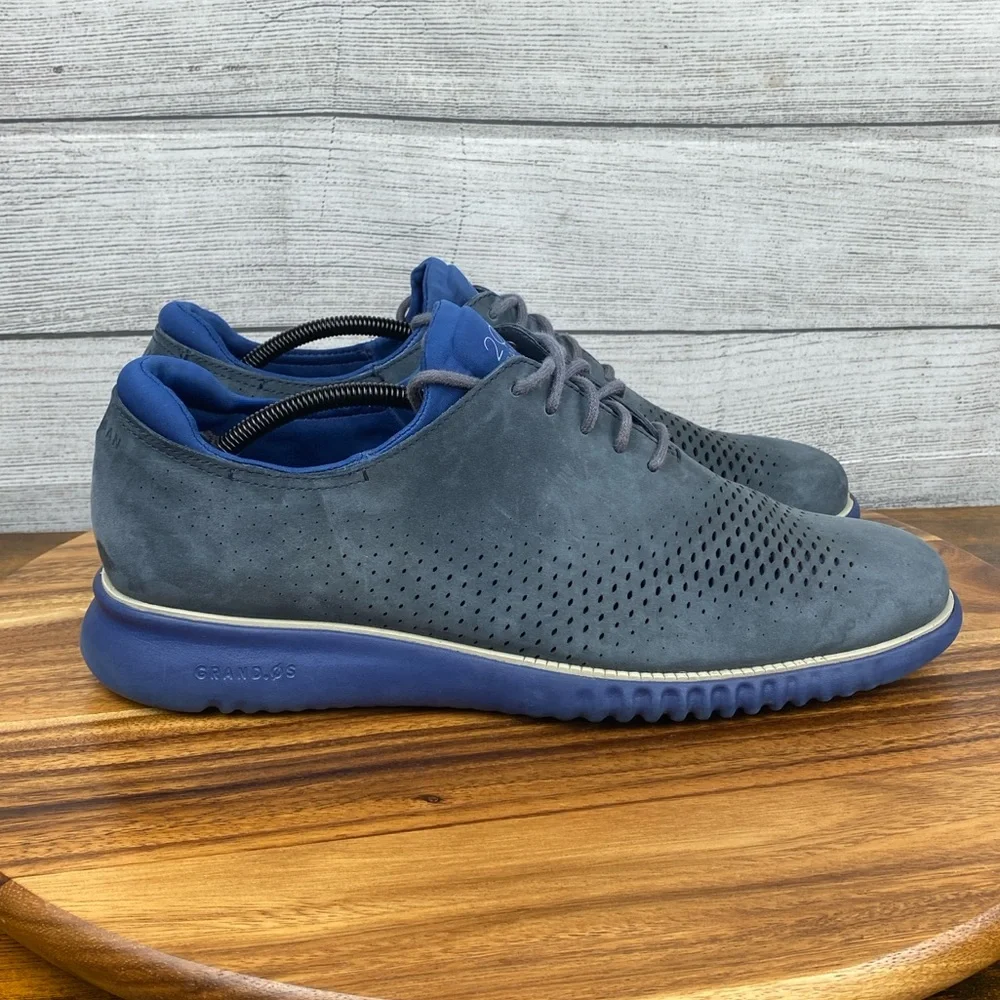 Cole Haan 2.ZEROGRAND Laser Wingtip Oxford Gray Suede Blue Sole C26034 Men’s 12